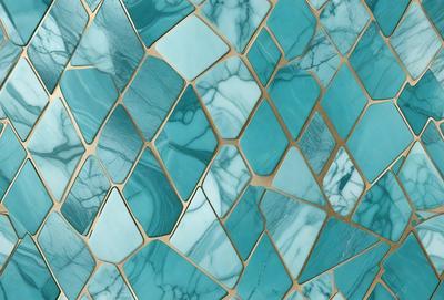 The primary subject of the image is a blue and white tile with a marbled pattern. The setting is a bathroom, as indicated by the presence of the tiles. The visual style is a close-up of the tile, showcasing its intricate design. The dominant colors are blue and white, creating a clean and elegant atmosphere.
