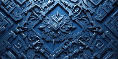 The primary subject of the image is a blue and silver metal design, which appears to be a piece of art or a decorative element. The setting is a blue background, which complements the colors of the metal design. The visual style is a combination of digital art and illustration, as the design is intricate and detailed. The colors and mood of the image are predominantly blue and silver, giving it a sleek and modern appearance.