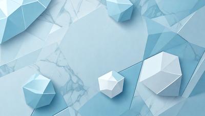 The primary subject of the image is a blue marble wall with a pattern of white geometric shapes. The setting is a room with a blue marble wall, and the visual style is a combination of photo and digital art. The dominant colors are blue and white, creating a calm and serene atmosphere.