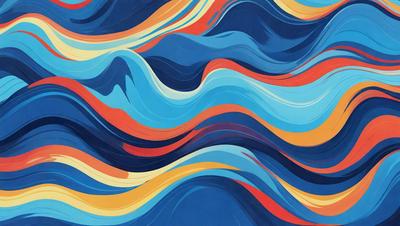 The primary subject of the image is a blue and orange swirling pattern, which appears to be a digital art or illustration. The setting is a blue background, and the visual style suggests that it is a digital artwork or a painting. The dominant colors in the image are blue and orange, creating a vibrant and energetic atmosphere.