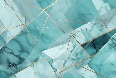 The primary subject of the image is a marble-like pattern with gold accents. The setting is a blue and white marble-like surface, which serves as the background. The visual style is a combination of digital art and illustration, creating a unique and intricate design. The dominant colors are blue and white, with gold accents adding a touch of warmth and sophistication to the overall atmosphere.