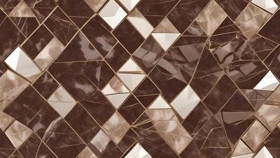 The primary subject of the image is a marble tile with a brown and white pattern. The setting is a wall, and the visual style is a close-up of the tile. The colors and mood of the image are warm and earthy, with the brown and white pattern creating a sense of depth and texture.