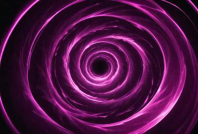 The primary subject of the image is a purple spiral, which appears to be a swirling pattern or a vortex. The setting is a dark background, which contrasts with the purple spiral. The visual style of the image is a combination of a photo and digital art, creating a unique and eye-catching effect. The dominant colors in the image are purple and black, giving the scene a mysterious and intriguing atmosphere.