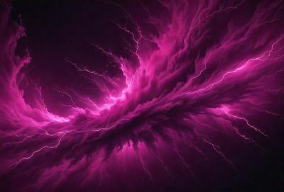 The primary subject of the image is a purple lightning bolt, which is the main focus of the scene. The lightning bolt is surrounded by a dark, purple background, creating a dramatic and intense atmosphere. The visual style of the image is a digital art or illustration, as it appears to be a carefully crafted and detailed representation of the lightning bolt. The colors and mood of the image are predominantly purple, which adds to the intensity and dramatic nature of the scene.