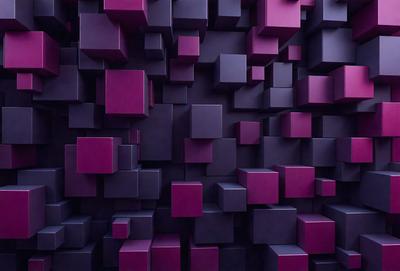 The primary subject of the image is a purple wall with a pattern of black and purple squares. The setting is a room with a purple wall, and the visual style appears to be a digital art or illustration. The dominant colors are purple and black, creating a moody atmosphere.