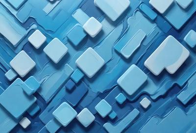 The primary subject of the image is a blue and white patterned wall. The setting is a room with a blue and white color scheme. The visual style is a digital art or illustration, creating a unique and artistic atmosphere. The dominant colors are blue and white, giving the room a calm and soothing ambiance.