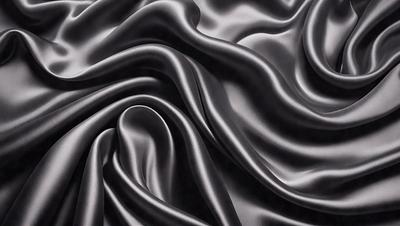 The primary subject of the image is a close-up of a black fabric, possibly a piece of clothing or a curtain. The setting is a black background, which emphasizes the fabric's texture and pattern. The visual style is a black and white photo, which adds a classic and timeless feel to the image. The colors and mood are predominantly dark and moody, with the black fabric serving as the focal point of the scene.