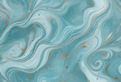 The primary subject of the image is a blue and gold swirling pattern, which appears to be a painting or a digital artwork. The setting is a blue background, and the visual style is a combination of painting and digital art. The dominant colors are blue and gold, creating a sense of depth and richness in the artwork.