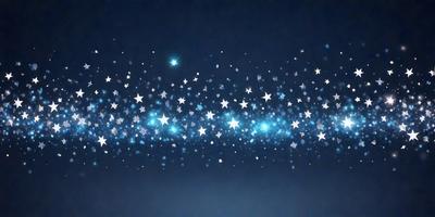 The primary subject of the image is a bright, colorful, and sparkling starry background. The setting is a dark, star-filled sky, which contrasts with the brightness of the stars. The visual style is a combination of a photo and digital art, creating a unique and eye-catching effect. The colors and mood of the image are predominantly blue and white, with the blue stars and white background creating a sense of depth and tranquility.