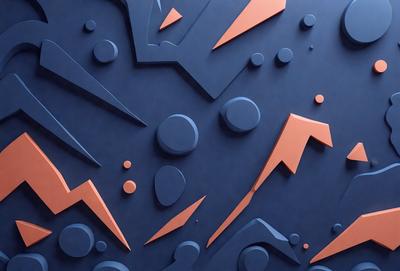 The primary subject of the image is a blue and orange geometric pattern. The setting is a blue background, and the visual style appears to be a combination of digital art and illustration. The dominant colors are blue and orange, creating a vibrant and energetic atmosphere.