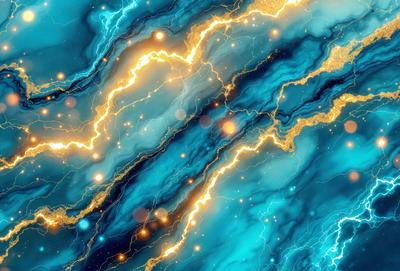 The primary subject of the image is a blue and gold swirl pattern, which appears to be a digital art or illustration. The setting is a blue and gold background, and the visual style is a combination of digital art and illustration. The colors and mood of the image are vibrant and lively, with the blue and gold swirls creating a sense of movement and energy.