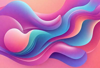 The primary subject of the image is a colorful, abstract artwork featuring a mix of pink, blue, and purple hues. The setting is a wall, and the visual style appears to be a combination of digital art and illustration. The colors and mood of the artwork create a vibrant and lively atmosphere.