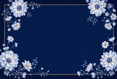 The primary subject of the image is a blue background with white flowers. The setting is a blue background with white flowers, and the visual style is a digital art or illustration. The dominant colors are blue and white, creating a calm and serene atmosphere.