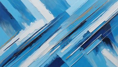 The primary subject of the image is a painting of a blue ocean with white and blue waves. The setting is a blue background, and the visual style appears to be a digital art or illustration. The dominant colors in the painting are blue and white, creating a serene and calming atmosphere.