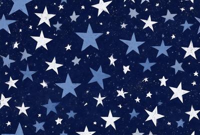 The primary subject of the image is a blue starry background with a pattern of white stars. The setting is a night sky, and the visual style is a combination of a photo and digital art. The dominant colors are blue and white, creating a serene and peaceful atmosphere.