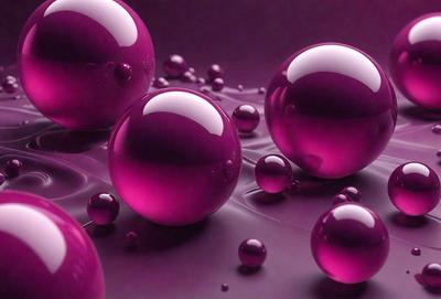 The primary subject of the image is a group of purple bubbles floating on a purple surface. The setting appears to be a dark background, which contrasts with the bright purple color of the bubbles. The visual style of the image is a close-up of the bubbles, showcasing their unique texture and appearance. The colors and mood of the image are predominantly purple, creating a sense of calmness and tranquility.