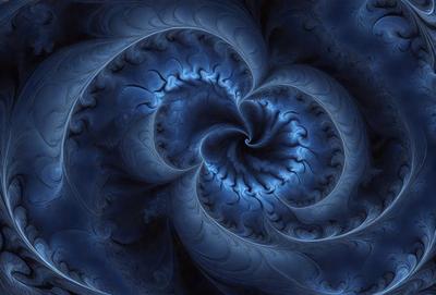 The primary subject of the image is a blue spiral pattern, which appears to be a digital art or illustration. The setting is a blue background, and the visual style suggests that it is a digital creation. The dominant colors in the image are blue and purple, creating a calm and serene atmosphere.