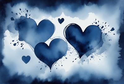 The primary subject of the image is a pair of blue hearts, which are the main objects in the scene. The hearts are depicted in a watercolor style, giving the image a unique and artistic visual style. The setting is a blue background, which complements the blue hearts and adds to the overall atmosphere of the image.