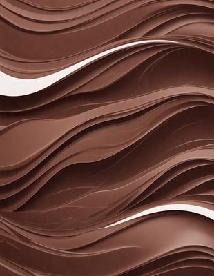 The primary subject of the image is a close-up of a chocolate-colored wall with a pattern of waves. The setting is a room with a white background, and the visual style appears to be a combination of a photo and digital art. The dominant colors are brown and white, creating a warm and inviting atmosphere.