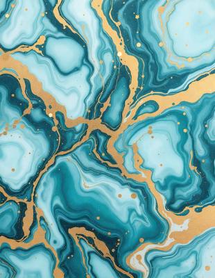 The primary subject of the image is a blue and gold marbled pattern, which is the main focus of the image. The setting is a blue and gold marbled surface, which serves as the backdrop for the pattern. The visual style of the image is a combination of photo and digital art, creating a unique and eye-catching design. The dominant colors in the image are blue and gold, giving the pattern a rich and luxurious appearance.