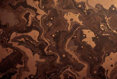 The primary subject of the image is a close-up of a brown and black patterned surface, which appears to be a textured wallpaper or a piece of artwork. The setting is indoors, with the surface being the main focus of the image. The visual style is a combination of a photo and a digital artwork, creating a unique and intriguing appearance. The colors and mood of the image are predominantly dark and moody, with the brown and black tones creating a sense of depth and complexity.