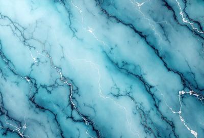 The primary subject of the image is a blue marble wall with a pattern of lightning bolts. The setting is a room with a blue marble wall, and the visual style is a photo. The dominant colors are blue and white, creating a calm and serene atmosphere.