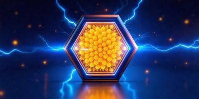 The primary subject of the image is a brightly colored, geometric design featuring a yellow flower. The setting is a dark background, which contrasts with the vibrant colors of the flower. The visual style appears to be a combination of digital art and illustration, creating a unique and eye-catching design. The dominant colors are yellow and blue, with the yellow flower being the focal point of the image. The overall atmosphere is lively and energetic, thanks to the bright colors and the contrasting dark background.