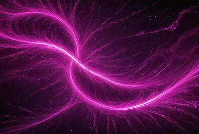 The primary subject of the image is a purple, pink, and white nebula, which is a swirling mass of gas and dust in space. The setting is a dark, starry sky, with the nebula as the main focus. The visual style is a combination of a photo and digital art, creating a unique and captivating representation of the celestial object. The colors and mood of the image are predominantly purple and pink, giving it a dreamy and ethereal quality