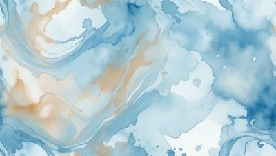 The primary subject of the image is a blue and white painting of a waterfall. The setting is a white background, and the visual style appears to be a digital art or illustration. The dominant colors are blue and white, creating a serene and calming atmosphere.