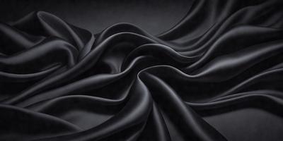 The primary subject of the image is a black fabric, which appears to be a piece of cloth or a curtain. The setting is a dark room, and the visual style is a black and white photo. The dominant colors are black and white, and the overall atmosphere is dramatic and moody.