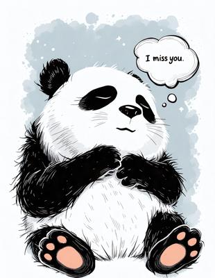 The primary subject of the image is a cute panda bear. The setting is a bedroom, with a bed visible in the background. The visual style is a hand-drawn illustration, giving the image a warm and cozy atmosphere. The colors are predominantly black and white, with some grays and pinks, creating a sense of comfort and relaxation.