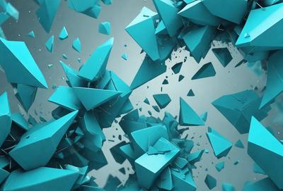The primary subject of the image is a large number of blue triangles, which are arranged in a visually striking manner. The setting is a dark background, which contrasts with the bright blue triangles. The visual style of the image is digital art, as it appears to be a computer-generated or digitally manipulated composition. The dominant colors in the image are blue and black, creating a bold and striking visual effect.