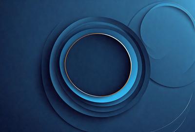 The primary subject of the image is a blue circle with a gold ring around it. The setting is a blue background, and the visual style appears to be a digital art or illustration. The dominant colors are blue and gold, creating a calm and serene atmosphere.