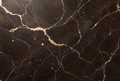 The primary subject of the image is a marble countertop with a gold-colored design. The setting is a kitchen, and the visual style is a close-up of the marble countertop. The colors and mood of the image are warm and luxurious, with the gold accents adding a touch of sophistication.