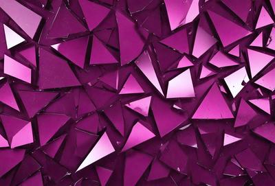 The primary subject of the image is a close-up of a purple wall with a pattern of triangles. The setting is a room with a purple background, and the visual style appears to be a combination of digital art and illustration. The dominant colors in the image are purple and pink, creating a warm and inviting atmosphere.