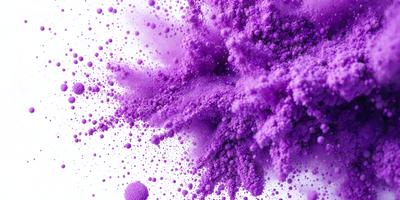 Purple powder is the primary subject of the image. The setting is a white background, which provides a clean and uncluttered environment for the purple powder to be the focal point. The visual style is a close-up of the purple powder, showcasing its texture and color. The dominant colors are purple and white, creating a vibrant and lively atmosphere.