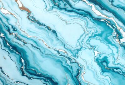 The primary subject of the image is a blue and white marbled tile. The setting is a bathroom, as indicated by the presence of the marbled tile. The visual style is a close-up of the tile, showcasing its intricate design. The dominant colors are blue and white, creating a calm and soothing atmosphere.