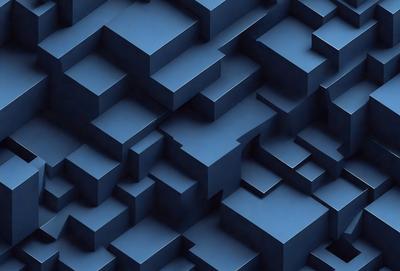 The primary subject of the image is a blue and black checkered pattern. The setting is a blue background, and the visual style appears to be a digital art or illustration. The dominant colors are blue and black, creating a bold and striking appearance.