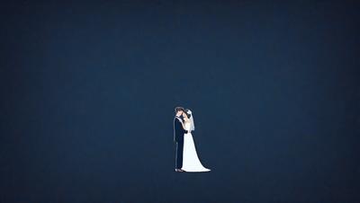 The primary subject of the image is a man and a woman standing close to each other, with the woman wearing a white dress. They are depicted in a black and white illustration, which gives the scene a classic and timeless feel. The setting is a dark background, which further emphasizes the couple's connection and the intimate nature of their interaction. The visual style is a combination of digital art and illustration, creating a unique and artistic representation of the couple's love. The overall atmosphere is one of romance