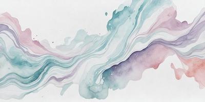 The primary subject of the image is a watercolor painting of a wave. The setting is a white background, and the visual style is a watercolor painting. The dominant colors in the painting are blue, purple, and white, creating a serene and calming atmosphere.