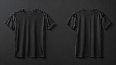 The primary subject of the image is a black t-shirt. The setting is a black background, and the visual style is a photo. The dominant colors are black and grey, creating a moody atmosphere.