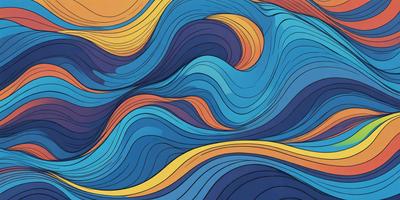 The primary subject of the image is a blue and yellow ocean wave. The setting is a blue ocean with a yellow and orange wave. The visual style is a digital art or illustration, creating a vibrant and dynamic scene. The dominant colors are blue, yellow, and orange, giving the image a lively and energetic atmosphere.