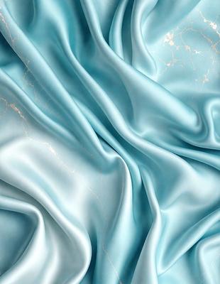 The primary subject of the image is a blue fabric, which appears to be a piece of silk. The setting is a blue background, which complements the blue fabric. The visual style is a close-up of the fabric, showcasing its texture and details. The colors and mood of the image are predominantly blue, creating a calm and serene atmosphere.