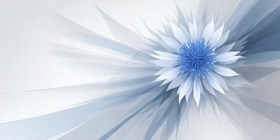 The primary subject of the image is a large, blue flower with white petals. The flower is prominently displayed in the center of the image. The setting is a white background, which provides a clean and minimalist appearance. The visual style is a combination of digital art and illustration, creating a unique and eye-catching design. The dominant colors are blue and white, giving the image a calm and serene atmosphere.