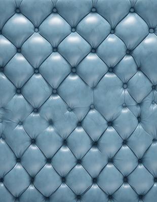 The primary subject of the image is a blue velvet couch with a patterned design. The setting is a room with a blue background, and the visual style is a close-up of the couch. The colors and mood of the image are predominantly blue, creating a calm and relaxing atmosphere.