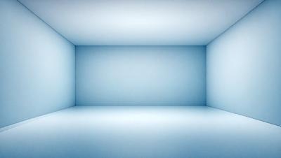 The primary subject of the image is a large, empty room with a blue wall. The setting is a white room with a blue wall, and the visual style is a photo. The colors and mood of the image are predominantly blue, creating a calm and serene atmosphere.