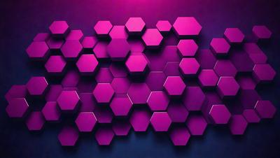 The primary subject of the image is a purple wall with a pattern of hexagons. The setting is a room with a blue background. The visual style is a digital art or illustration, creating a unique and eye-catching design. The dominant colors are purple and blue, giving the wall a vibrant and modern appearance.