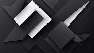 The primary subject of the image is a black and white geometric pattern. The setting is a black background, and the visual style is a digital art or illustration. The dominant colors are black and white, creating a minimalist and modern atmosphere.