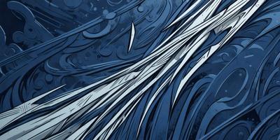 The primary subject of the image is a blue and white ocean wave. The setting is the ocean, with the wave being the main focus of the image. The visual style is a combination of digital art and illustration, creating a dynamic and vibrant scene. The dominant colors are blue and white, with the blue wave and white foam, giving the image a calming and serene atmosphere.