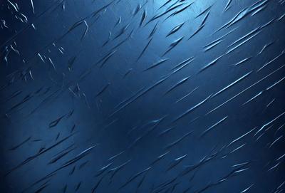 The primary subject of the image is a blue surface with a pattern of thin, curved lines. The setting appears to be a dark room, and the visual style is a close-up of the blue surface. The colors and mood of the image are predominantly dark and moody, with the blue surface being the main focus.